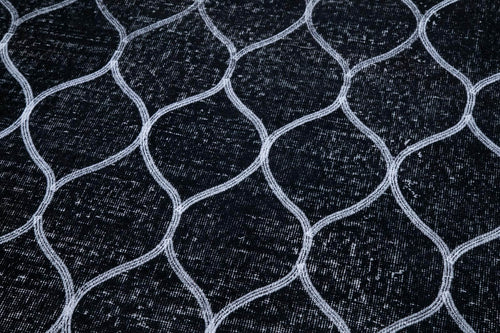 Geometric Carpet Black Geometric Cotton Wool Handmade Area Rug 4'11'' x 12'8''