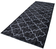 Geometric Carpet Black Geometric Cotton Wool Handmade Area Rug 4'9'' x 12'4''