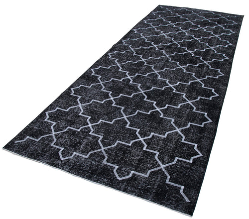 Geometric Carpet Black Geometric Cotton Wool Handmade Area Rug 4'9'' x 12'4''