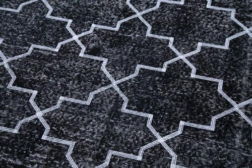 Geometric Carpet Black Geometric Cotton Wool Handmade Area Rug 4'9'' x 12'4''