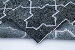 Geometric Carpet Grey Geometric Cotton Wool Handmade Area Rug 4'9'' x 12'6''