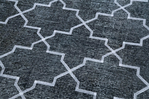 Geometric Carpet Grey Geometric Cotton Wool Handmade Area Rug 4'9'' x 12'6''