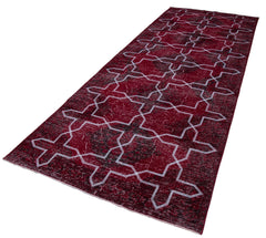 Geometric Carpet Red Geometric Cotton Wool Handmade Area Rug 4'7'' x 12'2''