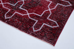 Geometric Carpet Red Geometric Cotton Wool Handmade Area Rug 4'7'' x 12'2''