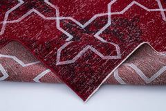 Geometric Carpet Red Geometric Cotton Wool Handmade Area Rug 4'7'' x 12'2''