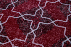 Geometric Carpet Red Geometric Cotton Wool Handmade Area Rug 4'7'' x 12'2''