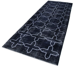 Geometric Carpet Black Geometric Cotton Wool Handmade Area Rug 4'7'' x 12'10''