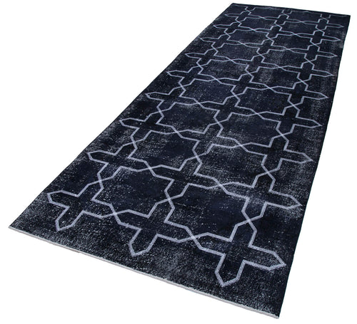 Geometric Carpet Black Geometric Cotton Wool Handmade Area Rug 4'7'' x 12'10''