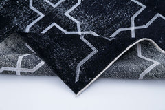 Geometric Carpet Black Geometric Cotton Wool Handmade Area Rug 4'7'' x 12'10''