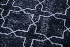 Geometric Carpet Black Geometric Cotton Wool Handmade Area Rug 4'7'' x 12'10''