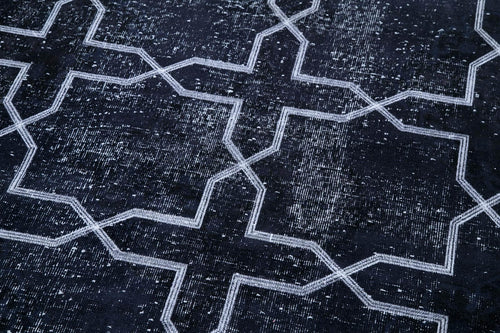 Geometric Carpet Black Geometric Cotton Wool Handmade Area Rug 4'7'' x 12'10''