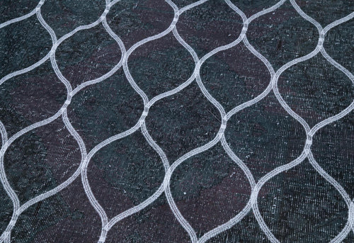 Geometric Carpet Grey Geometric Cotton Wool Handmade Area Rug 4'8'' x 13'1''