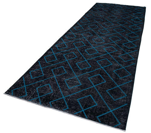 Geometric Carpet Black Geometric Cotton Wool Handmade Area Rug 4'11'' x 13'0''