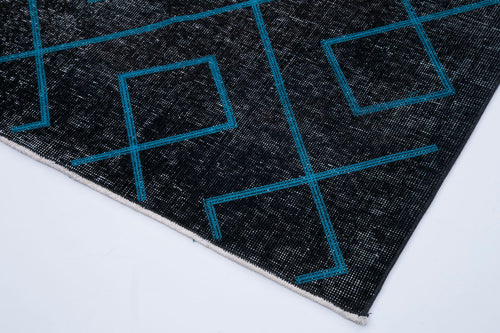 Geometric Carpet Black Geometric Cotton Wool Handmade Area Rug 4'11'' x 13'0''