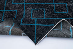 Geometric Carpet Black Geometric Cotton Wool Handmade Area Rug 4'11'' x 13'0''