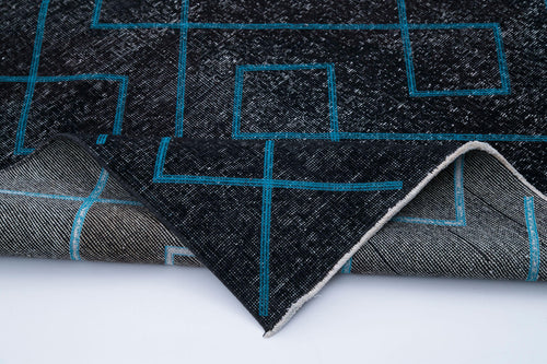 Geometric Carpet Black Geometric Cotton Wool Handmade Area Rug 4'11'' x 13'0''