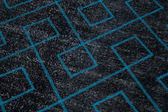 Geometric Carpet Black Geometric Cotton Wool Handmade Area Rug 4'11'' x 13'0''