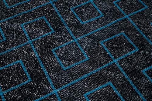 Geometric Carpet Black Geometric Cotton Wool Handmade Area Rug 4'11'' x 13'0''