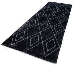 Geometric Carpet Black Geometric Cotton Wool Handmade Area Rug 4'8'' x 13'9''