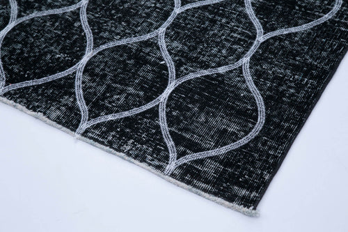 Geometric Carpet Black Geometric Cotton Wool Handmade Area Rug 4'8'' x 11'9''