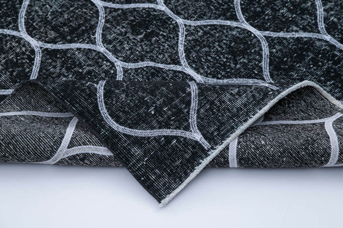 Geometric Carpet Black Geometric Cotton Wool Handmade Area Rug 4'8'' x 11'9''