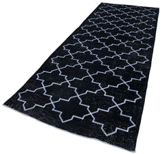 Geometric Carpet Black Geometric Cotton Wool Handmade Area Rug 4'9'' x 12'9''