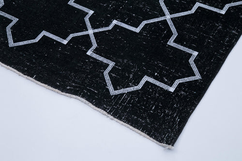 Geometric Carpet Black Geometric Cotton Wool Handmade Area Rug 4'9'' x 12'9''