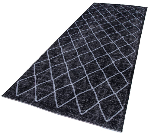 Geometric Carpet Black Geometric Cotton Wool Handmade Area Rug 4'9'' x 12'4''