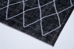 Geometric Carpet Black Geometric Cotton Wool Handmade Area Rug 4'9'' x 12'4''