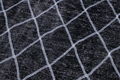 Geometric Carpet Black Geometric Cotton Wool Handmade Area Rug 4'9'' x 12'4''