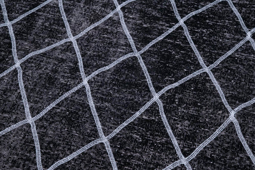 Geometric Carpet Black Geometric Cotton Wool Handmade Area Rug 4'9'' x 12'4''