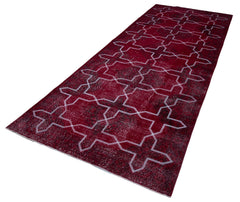 Geometric Carpet Red Geometric Cotton Wool Handmade Area Rug 4'8'' x 12'4''
