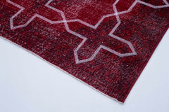 Geometric Carpet Red Geometric Cotton Wool Handmade Area Rug 4'8'' x 12'4''