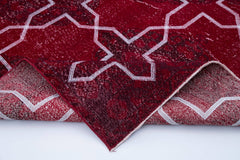 Geometric Carpet Red Geometric Cotton Wool Handmade Area Rug 4'8'' x 12'4''