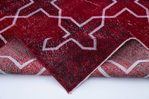 Geometric Carpet Red Geometric Cotton Wool Handmade Area Rug 4'8'' x 12'4''