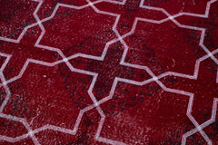 Geometric Carpet Red Geometric Cotton Wool Handmade Area Rug 4'8'' x 12'4''
