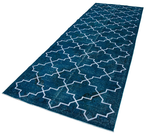 Geometric Carpet Turquoise Geometric Cotton Wool Handmade Area Rug 4'9'' x 13'4''