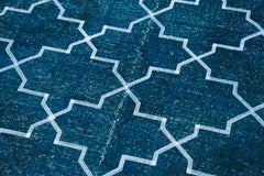 Geometric Carpet Turquoise Geometric Cotton Wool Handmade Area Rug 4'9'' x 13'4''