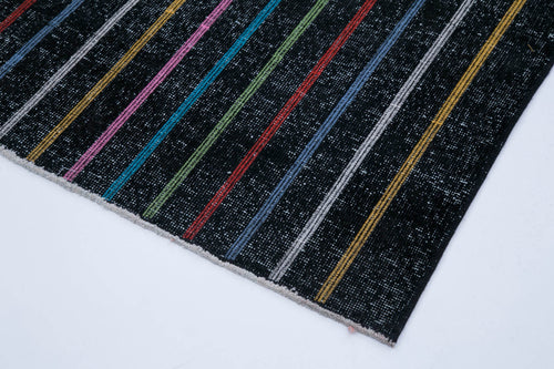 Geometric Carpet Black Geometric Cotton Wool Handmade Area Rug 4'8'' x 13'1''