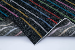 Geometric Carpet Black Geometric Cotton Wool Handmade Area Rug 4'8'' x 13'1''