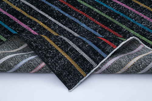 Geometric Carpet Black Geometric Cotton Wool Handmade Area Rug 4'8'' x 13'1''