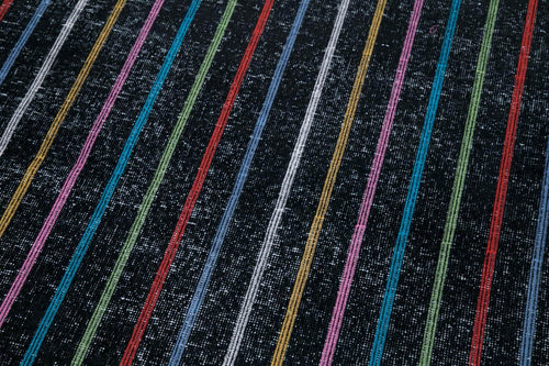 Geometric Carpet Black Geometric Cotton Wool Handmade Area Rug 4'8'' x 13'1''