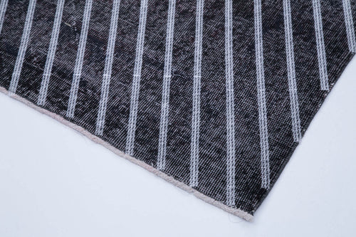 Geometric Carpet Black Geometric Cotton Wool Handmade Area Rug 4'8'' x 12'2''