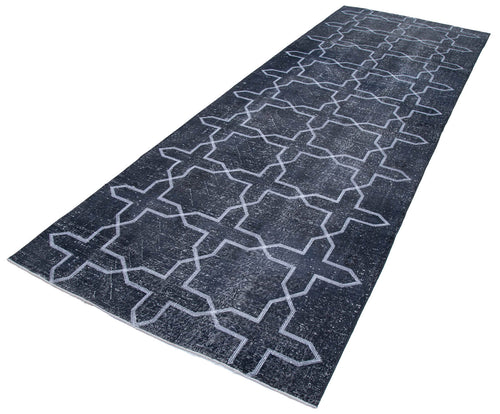 Geometric Carpet Grey Geometric Cotton Wool Handmade Area Rug 4'6'' x 13'1''