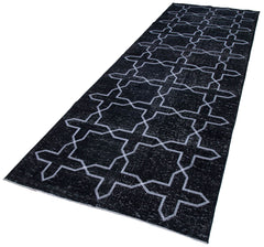 Geometric Carpet Black Geometric Cotton Wool Handmade Area Rug 4'5'' x 12'10''