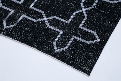 Geometric Carpet Black Geometric Cotton Wool Handmade Area Rug 4'5'' x 12'10''