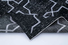 Geometric Carpet Black Geometric Cotton Wool Handmade Area Rug 4'5'' x 12'10''