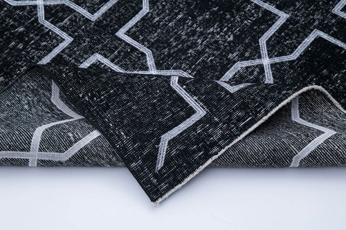 Geometric Carpet Black Geometric Cotton Wool Handmade Area Rug 4'5'' x 12'10''