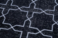 Geometric Carpet Black Geometric Cotton Wool Handmade Area Rug 4'5'' x 12'10''