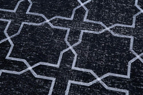 Geometric Carpet Black Geometric Cotton Wool Handmade Area Rug 4'5'' x 12'10''